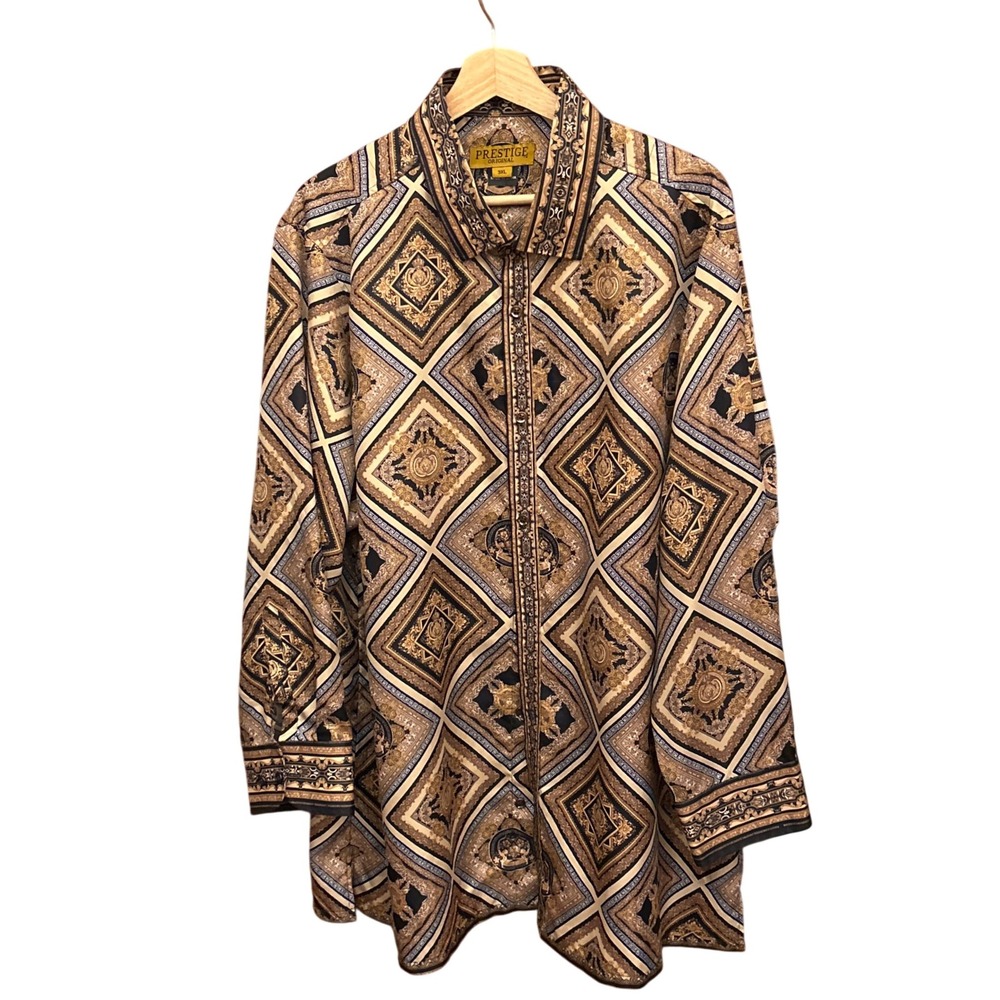 Vintage Prestige Original Button Down Shirt Baroque Medallion Maximalist Luxe
